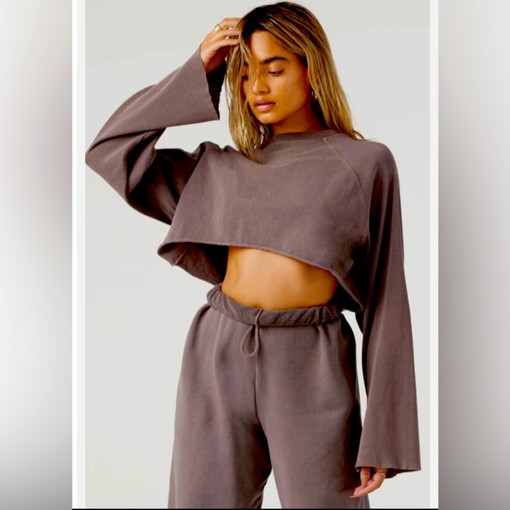 Joah Brown dark grey crop long sleeve tee